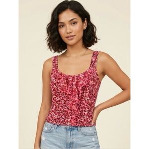 WHBM Ruffle Pink Rose Floral Tank Whimsy Coquette Fairy Cami Tank SZ M